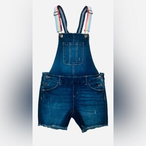 NWT - Justice Blue Denim Shortalls with Colorful Straps
